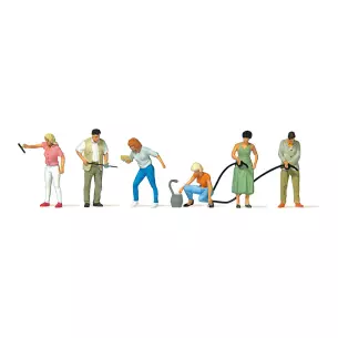 Lot de 6 personnages dans une station service - Preiser 10709 - HO 1/87