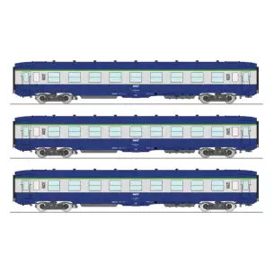 Set 3 Voitures DEV AO Couchettes Bleu/gris REE MODELES VB402 -SNCF - HO 1/87