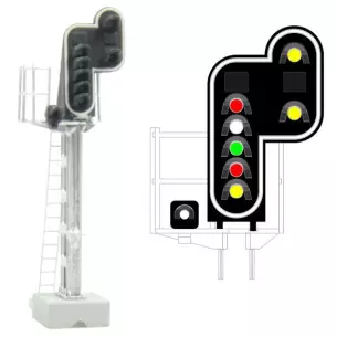 Signal 8 feux LED rouge/blanc/vert/rouge/jaune/blanc/2xJaune MAFEN 413215 SNCF - N