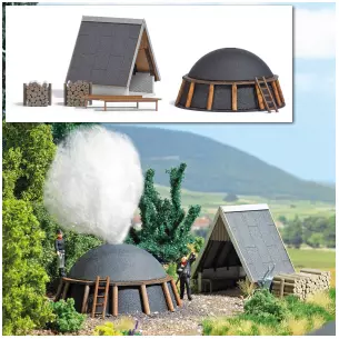 Kit "Four à charbon de bois"/ charbonnier et cabane BUSCH 1678 - HO 1/87 -