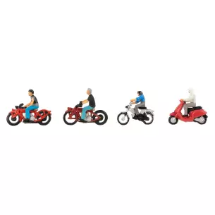 Set de 4 motocyclistes /personnages, motos et scooters FALLER 151669 - HO 1/87 -