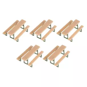 5 tables et bancs de brasserie FALLER180963 - HO 1/87