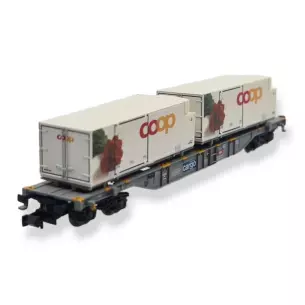 Wagon porte-conteneurs Sgns réfrigérés "coop" MiniTrix 15493 - N : 1/160 - CFF
