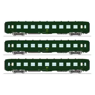 Set 3 Voitures DEV AO Couchettes Vert REE MODELES VB405 -SNCF - HO 1/87 -Ep IV