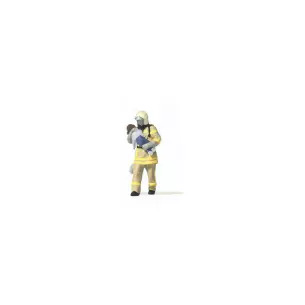 Pompier uniforme beige secourant un enfant PREISER 28252 - HO 1/87
