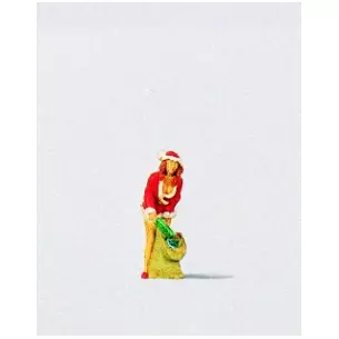 Femme avec déguisement de noël et un sac de cadeaux