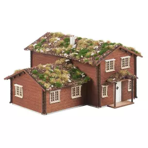 Norwegian wooden house with green roof