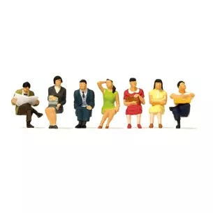 7 Figurines voyageurs asiatiques assis PREISER 10573 - HO 1:87
