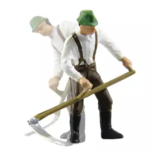 Farmer character with scythe in motion