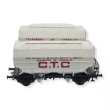 Set 2 Wagons céréaliers CTC gris, châssis noir - REE MODELES WB723 SNCF HO 1/87