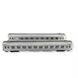 Set 2 voitures voyageurs DEV INOX A7D - B10 JOUEF 4145 SNCF - HO 1/87 - EP III
