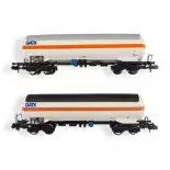 Lot 2 wagons-citernes "GATX" Blanc liserée Orange Arnold HN6485 N 1/160