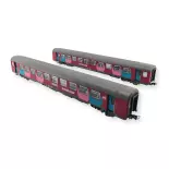 Coffret 2 voitures corail "OUIGO" PIKO 97305 - HO 1/87 - EP VI - 2nd classe