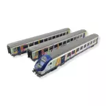 Set of 3 TER Alsace cars Ls Models 41231DC - HO 1/87 - 2R - SNCF - EP VI
