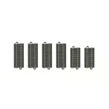 Set of 6 straight track elements of length 94.2 mm and 77.5 mm