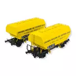 Set 2 Wagons céréaliers Grands Moulins de Coutras jaune REE MODELES WB727 SNCF