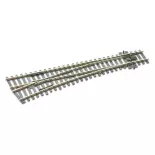 Aiguillage à gauche 12° Peco SLE96 Electrofrog 219 mm code 100 - R 914 mm - HO 1/87
