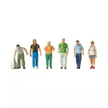 Lot de 6 voyageurs avec sac à dos PREISER 10725 - HO : 1/87