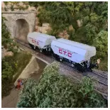 Set 2 Wagons céréaliers CTC gris, châssis noir - REE MODELES WB723 SNCF HO 1/87