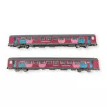 Coffret 2 voitures corail "OUIGO" PIKO 97305 - HO 1/87 - EP VI - 2nd classe