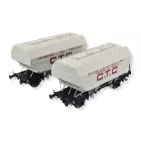 Set 2 Wagons céréaliers CTC gris, châssis noir - REE MODELES WB723 SNCF HO 1/87