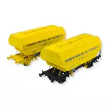 Set 2 Wagons céréaliers Grands Moulins de Coutras jaune REE MODELES WB732 SNCF