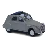 Voiture Citroën 2cv AZLP 1958 grise, capote ouverte SAI 6011 - HO 1/87