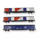 3 wagons couverts - Roco 77022 - HO 1/87 - transport bicyclettes - ÖBB