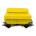Set 2 Wagons céréaliers Grands Moulins de Coutras jaune REE MODELES WB732 SNCF