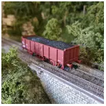 Wagon tombereaux brun - Chargé de charbon - JUNIOR Jouef 5703 - HO : 1/87 - SNCF