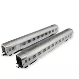 Set 2 voitures voyageurs DEV INOX A7D - B10 JOUEF 4145 SNCF - HO 1/87 - EP III