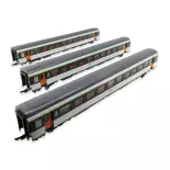 Set 3 Voitures Corail train rapide CE "Mont Cenis" ROCO 74032 - SNCF - HO 1/87 EP IV