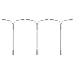 Lot de 3 lampadaires à deux bras avec LED - Faller 180120 - HO 1/87