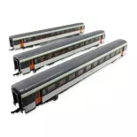 Set 3 Voitures Corail train rapide CE "Mont Cenis" ROCO 74032 - SNCF - HO 1/87 EP IV