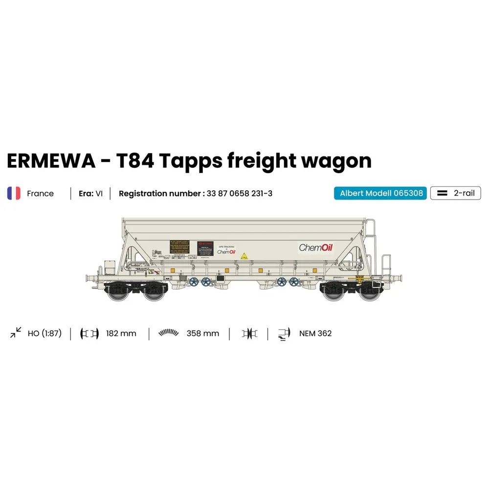 Wagon trémie Tapps T84 "ChemOil" - Albert Modell 065308 - HO 1/87 - F-ERSA - Ep VI - 2R - 2