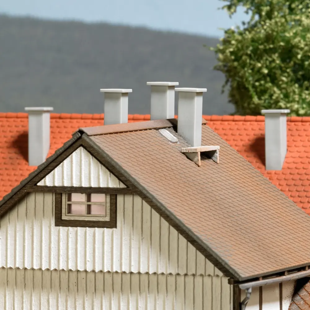 Lot de 6 cheminées à bases inclinées - Busch 7750 - HO 1/87 - 2