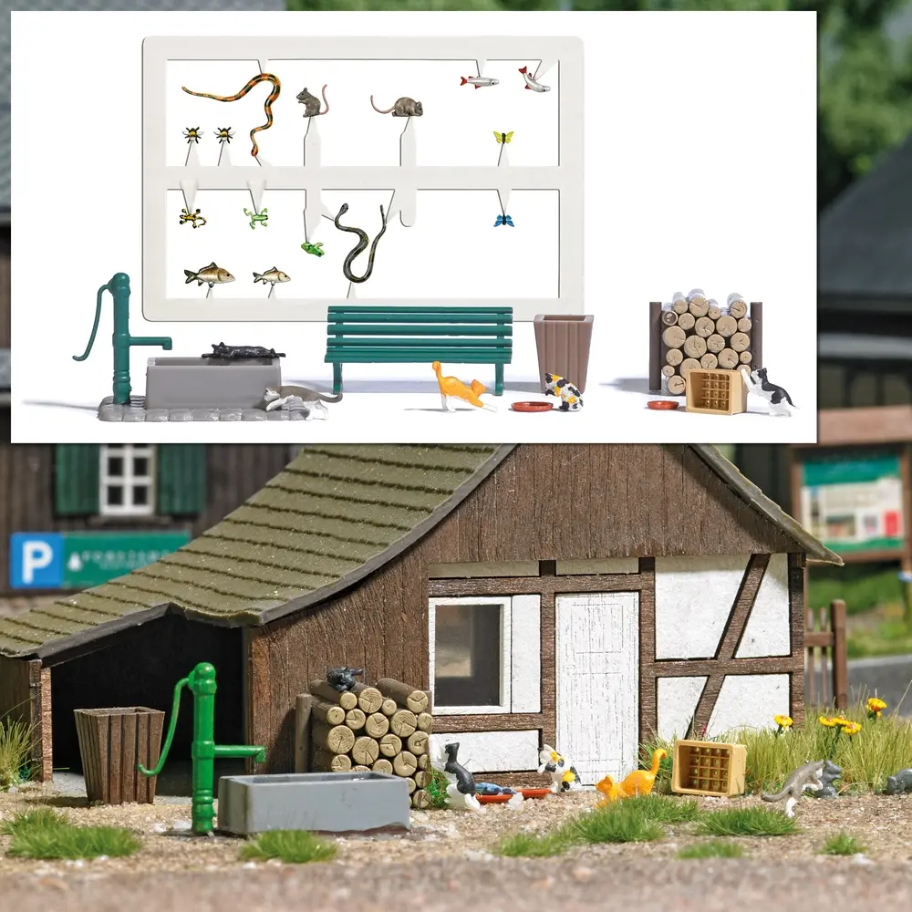 Ensemble de 5 animaux & accessoires pour chats - Busch 7921 - HO 1/87 - 2