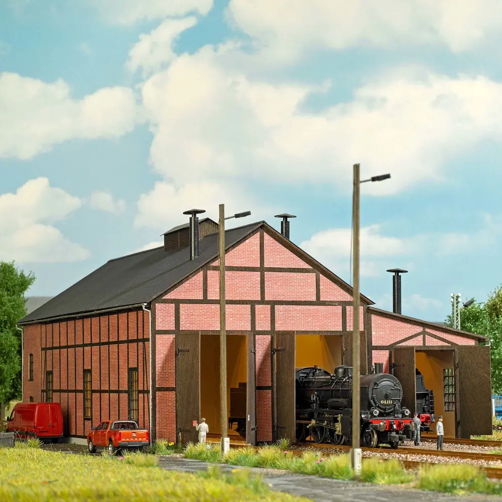 Hangar à locomotives - Busch 1956 - HO 1/87 - 312 x 255 x 160 mm - 2