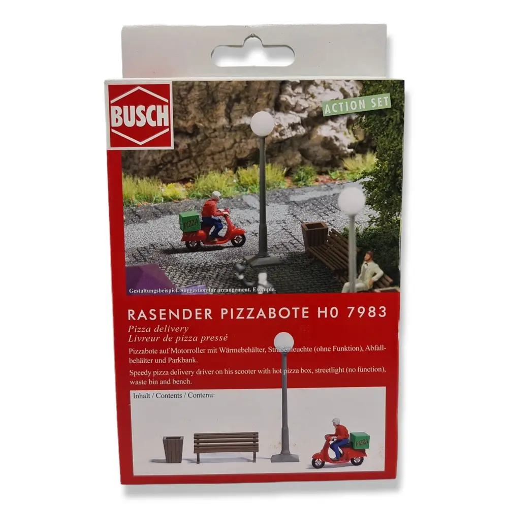 Scénette "Livreur de Pizza" Busch 7983 - HO : 1/87 - 2
