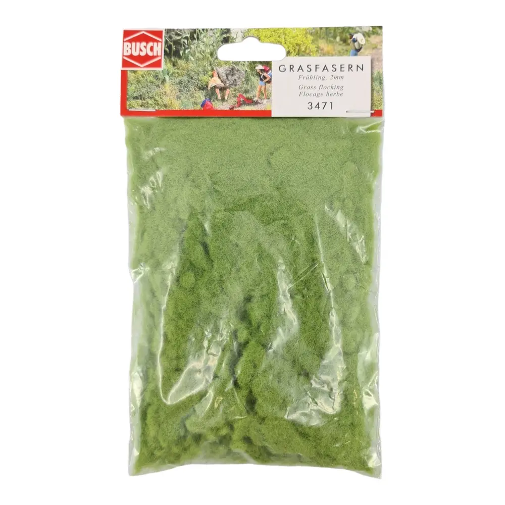 Flocage fibres d'herbe Busch 3471 - HO - 30 g - Printemps - 2 mm - 2