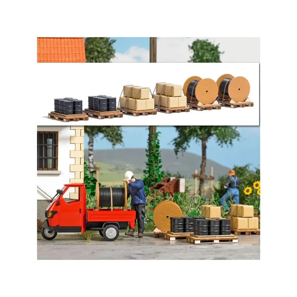 Lot de 6 Palettes et chargement en bois véritable - BU10264 - O 1/437ème - 2