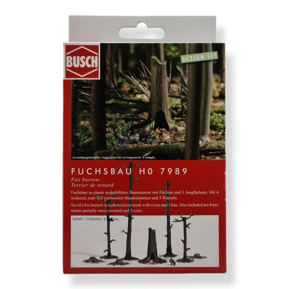 Tanière avec Renard & 3 jeunes, troncs d'arbres BUSCH 7989 HO - 3