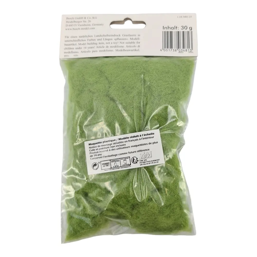 Flocage fibres d'herbe Busch 3481 - HO - 30 g - Printemps - 4.5 mm - 4