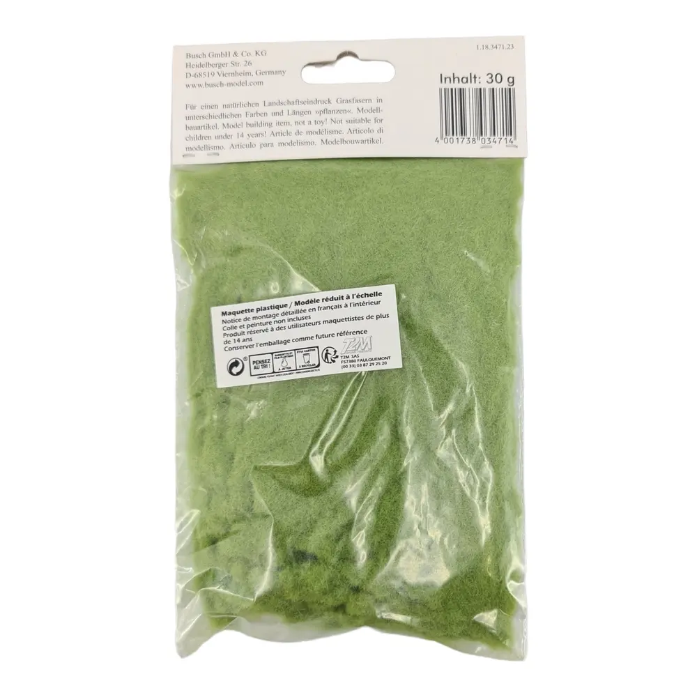 Flocage fibres d'herbe Busch 3471 - HO - 30 g - Printemps - 2 mm - 3