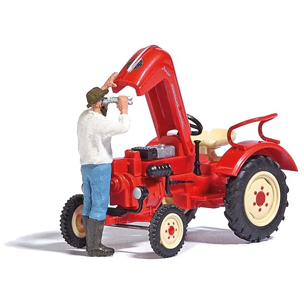 Tracteur Porsche avec Capot Moteur Levé et Mécanicien - Busch 7882 - HO : 1/87  - 2