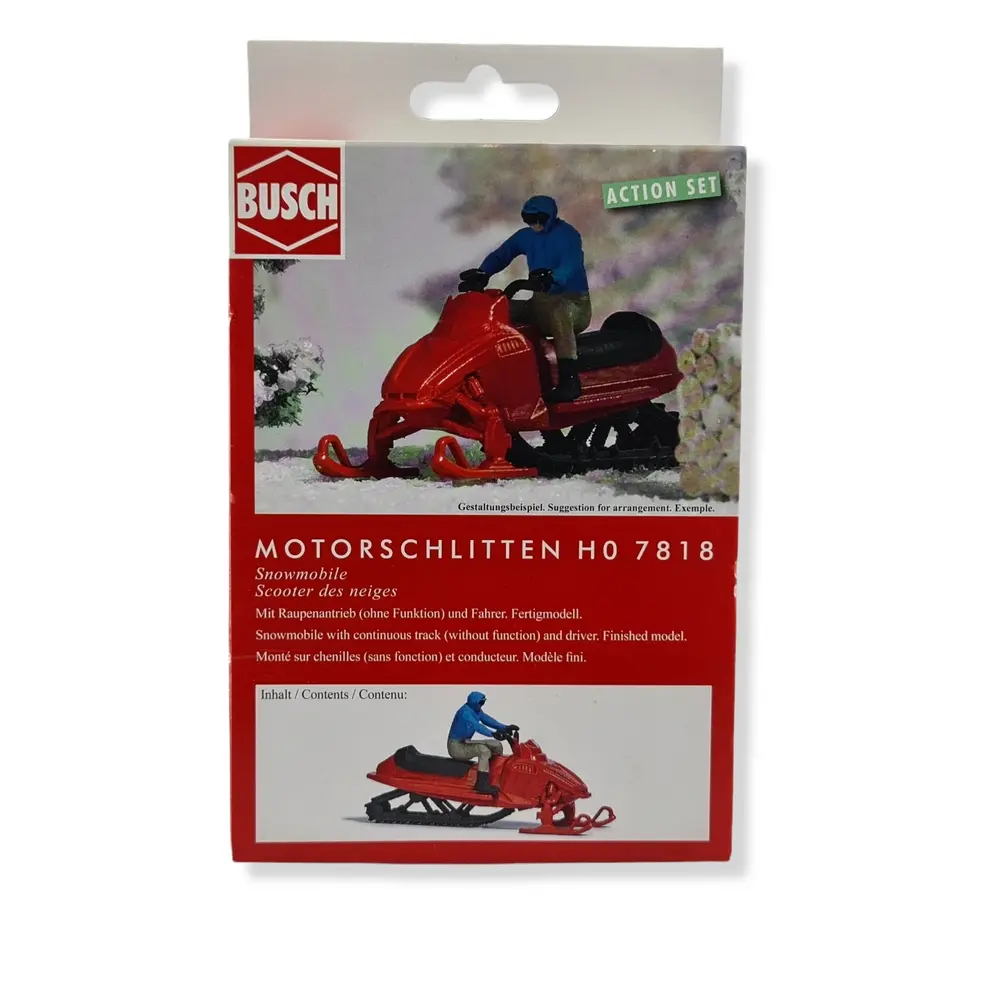 Scooter des neiges / motoneige rouge avec conducteur BUSCH 7818 HO 1/87 - 3