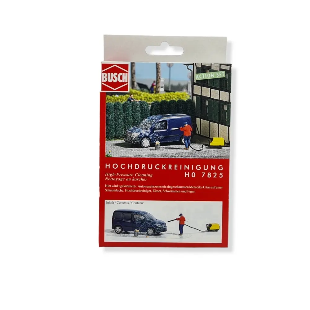 Lot "Lavage de voiture au karcher avec un homme BUSCH 7825 - HO : 1/87 - 2