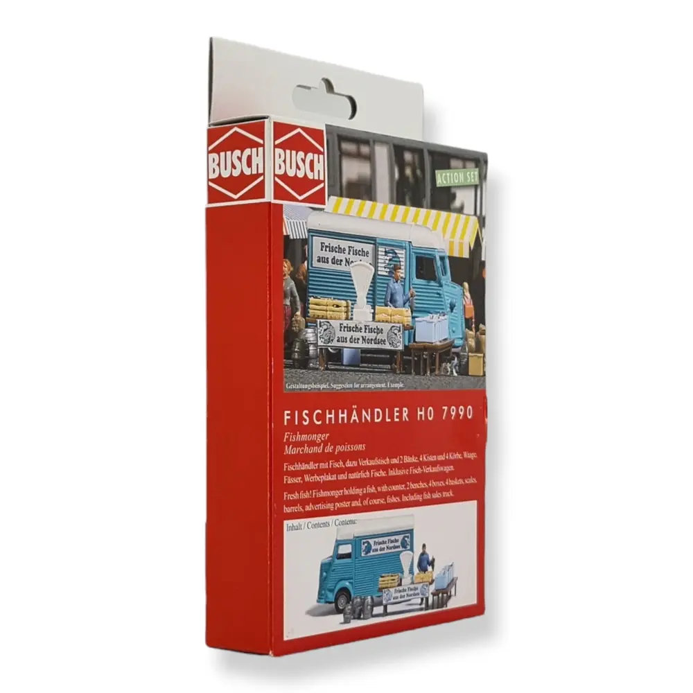 Scénette Poissonnier | Vendeur voiture & étale BUSCH 7990 HO 1/87 - 2