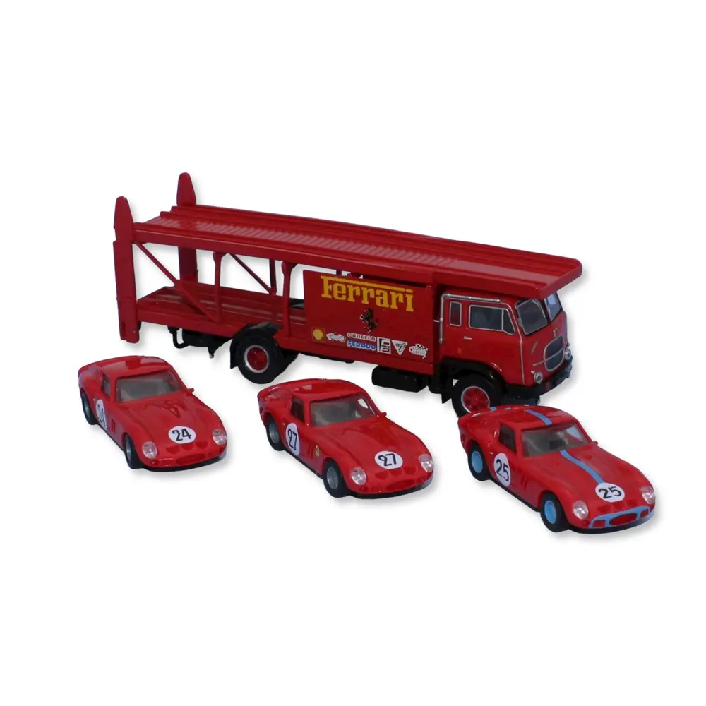 Camion Fiat 642 avec 3 Ferrari 250 GTO Brekina 58481 - HO : 1/87 - Le Mans 1963 - 2