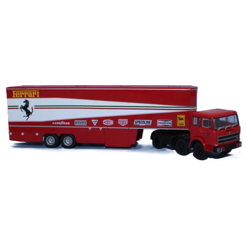 Semi remorque Fiat 691 T, avec 2 Ferrari 312 T2 F1 et 5 figurines, écurie Ferrari F1 1977 - Brekina 58575 - HO 1/87 - 2